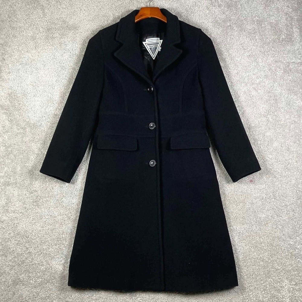 Marvin Richards Pea Coat Women 6 Black Wool Blend Long Button Front Trench Coat